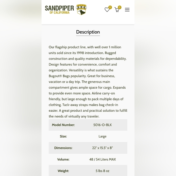 Sandpiper of California Black Military Mens Hiking Bugout Bag NEW - Picture 11 of 16